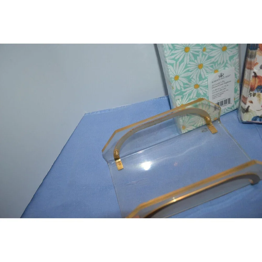 Vintage Acrylic with Gold Tone Guest Towel Holder with Four Seasons Clothes
